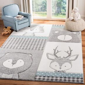 Safavieh Carousel Kids Collection Area Rug - 3' Square, Grey & Ivory, Animal Design, Non-Shedding & Easy Care, Ideal for High Traffic Areas for Boys & Girls in Playroom, Nursery, Bedroom (CRK188B)