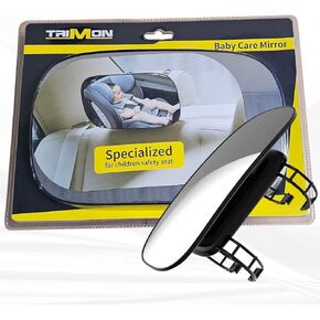 TRIMON baby car mirror glass 100% 1pcs 26cm x 16cm / 10.23"" x 6.30"" rear facing infant,Wide Field of View,360°Adjustable Angle Baby Car Seat Mirror,HD Large Screen Baby Mirror,, Black