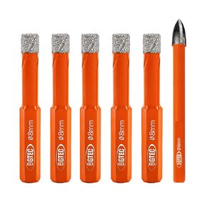 BGTEC Dry Diamond Core Drill Bits Set Hole Saw,6pcs 3/16" 1/4" 5/16" 3/8" 1/2"Hex Shank Drill Bits+1/4" Triangle Shank Carbide Drill for Granite Marble Porcelain Tile Ceramic