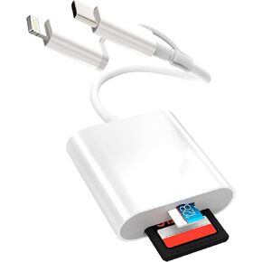SD Card Reader for iPhone Camera, Dual Connector Lightning/USB C Memory Card Reader Support SD/TF Card, High Speed to SD Card Adapter Compatible with iPhone/Android Phone Tablet, Plug and Play