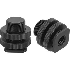 PATIKIL Female 3/8" to Male 5/8" Camera Hot Shoe Mount, 2 Pack Flash Cold Shoe Mount Tripod Screw Adapter for DSLR Rig, Black