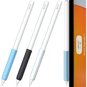 3 PCS Ergonomic Grip for Apple Pencil 2nd Generation, Grips Silicone Holder Sleeve for Apple Pen 2 Gen (Black, Blue,White)