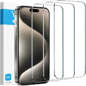 YMHML 3 Pack for iPhone 16 Plus / iPhone 15 Pro Max / iPhone 15 Plus Screen Protector Tempered Glass， Military Grade HD Clear Film Case Friendly