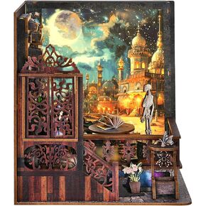 DIY Book Nook Kit, 3D Wooden Puzzle Miniature Dollhouse, Booknook Kit Bookend Bookshelf Insert Decor with LED Light for Adults and Teens (Butterfly Collection Room)