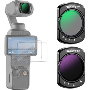 NEEWER Variable ND2-ND32 & ND64-ND512 Kit Compatible with DJI Osmo Pocket 3, with Limited Stops, Neutral Density Filters, Includes 2 Tempered Glass Protectors, Optical Glass, Action Camera Accessories