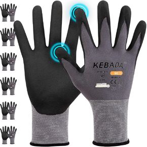 12 Pairs Work Gloves for Men and Women, Nitrile Coated Safety Protective Gloves with Grip, Ideal for Gardening, Warehouse, Mechanic, Light Duty Construction Work,Medium