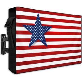 Rustic Flag Outdoor TV Cover Waterproof & Weatherproof TV Covers with Roll Up Front Flat for 40-43 Inch, Outside Zipper TV Screen Protector Enclosure Remote Control Pocket, Summer Star Stripes Flag