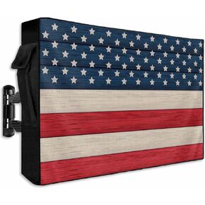 Rustic Flag Outdoor TV Cover Waterproof & Weatherproof TV Covers with Roll Up Front Flat for 40-43 Inch, Outside Zipper TV Screen Protector Enclosure Remote Control Pocket, Summer Star Stripes Flag