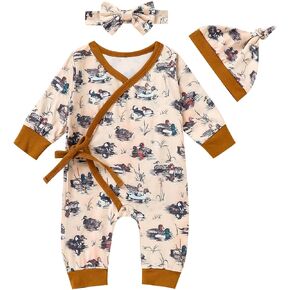 Sinhoon Newborn Baby Boy Girl Romper for 0-3 Months Baby Clothes Neutral Print Fall Baby Coming Home Outfit Jumpsuit