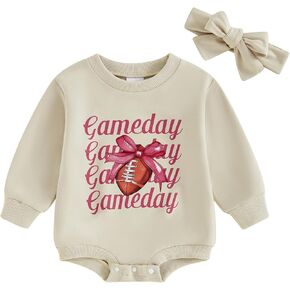 Infant Baby Girl Football Outfits Game Day Print Bubble Oversized Sweatshirt Romper Headband Cute Fall Winter Clothes in Kuwait