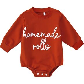 SOFEON Infant Baby Girls Thanksgiving Romper Chunky Thighs And Pumpkin Pies Outfits Bubble Sweatshirt Onesie Fall Clothes