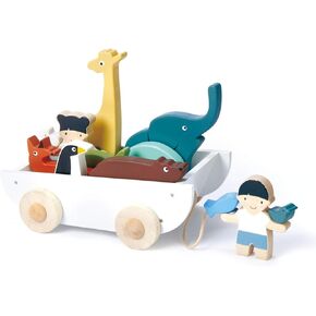 Tender Leaf Toys - The Friend Ship - 12 Pieces Pull Toy Ship Set with Stackable Animals and Friend Figures - Early Learning, Creative and Imagination Play for Children 3+