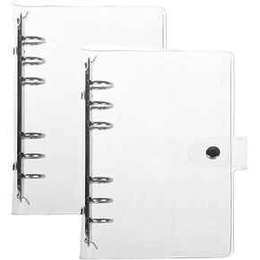 Pack of 2 Transparent Soft PVC 6-Ring Binder Cover w/Snap Button Closure for 6 hole Planner Pages Refill Insert (A6 Size)