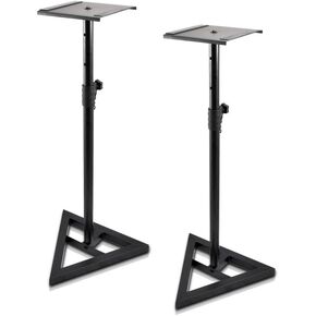 Pyle Universal Monitor Speaker Stands - Heavy Duty Studio Speakers Holder 9" Metal Square Platform 26" - 52" Telescopic Height Adjustment & Three-Point Triangle Base Plate w/ Floor Spikes - AZPSTND35