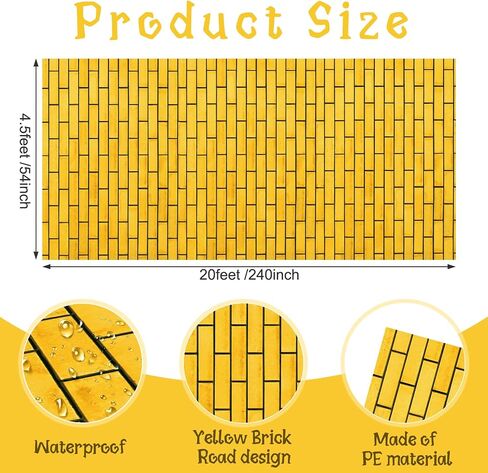 4.5 x 20 Feet Yellow Brick Road Floor Runner for Wizard Party Decorations,Large Disposable Brick Stone Wall Backdrop for Photography for Halloween Princess Cosplay Medieval Castle Party Decorations in Kuwait