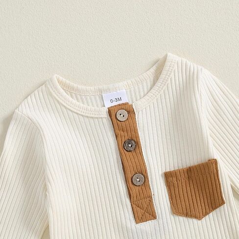fhutpw Baby Boy Clothes 3 6 12 18 Months Ribbed Knitted Long Sleeve Romper and Pants Sets Newborn Fall Splicing Color Outfits in Kuwait