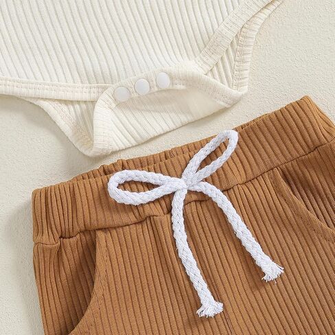 fhutpw Baby Boy Clothes 3 6 12 18 Months Ribbed Knitted Long Sleeve Romper and Pants Sets Newborn Fall Splicing Color Outfits in Kuwait