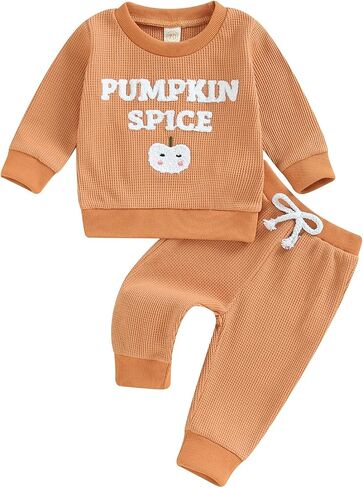 Madjtlqy Baby Girl Boy Halloween Outfit Waffle Embroidery Sweatshirt and Pants Toddler Fall Winter Clothes in Saudi Arabia