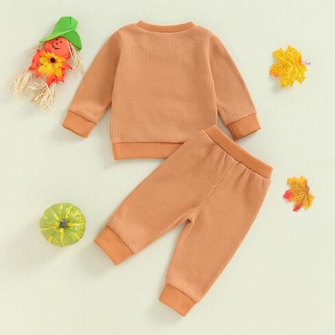 Madjtlqy Baby Girl Boy Halloween Outfit Waffle Embroidery Sweatshirt and Pants Toddler Fall Winter Clothes in Saudi Arabia