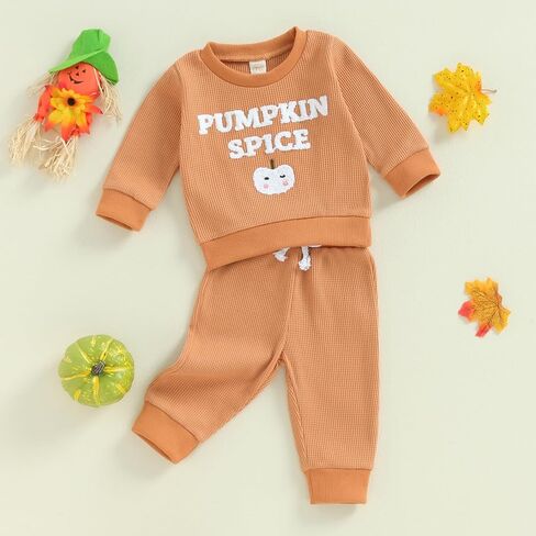 Madjtlqy Baby Girl Boy Halloween Outfit Waffle Embroidery Sweatshirt and Pants Toddler Fall Winter Clothes in Saudi Arabia