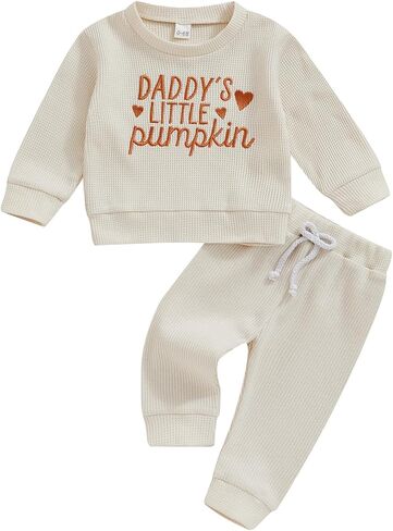 Madjtlqy Baby Girl Boy Halloween Outfit Waffle Embroidery Sweatshirt and Pants Toddler Fall Winter Clothes in Saudi Arabia