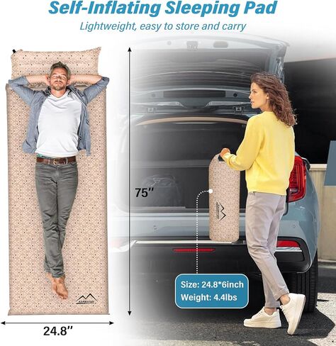 Self Inflating Sleeping Pad for Camping - 3.1" Thick Foam Sleeping Pad with Inflatable Bag, Lightweight Inflatable Camping Mattress Pad for Car Camping Backpacking Hiking Camping Mat in Saudi Arabia