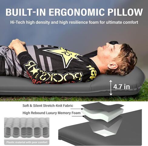 Self Inflating Sleeping Pad for Camping - 3.1" Thick Foam Sleeping Pad with Inflatable Bag, Lightweight Inflatable Camping Mattress Pad for Car Camping Backpacking Hiking Camping Mat in Saudi Arabia