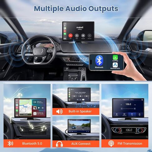 شاشة لمس محمولة Carplay & Android Auto مقاس 9 بوصات، ستيريو سيارة لاسلكي مع كاميرا داش 4K، كاميرا احتياطية 1080P، ملاحة GPS، وصلة مرآة، التحكم الصوتي، FM، Siri، بلوتوث لجميع المركبات in Kuwait