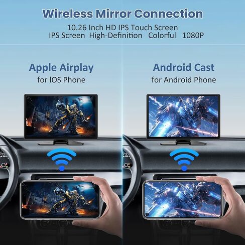 شاشة لمس محمولة Carplay & Android Auto مقاس 9 بوصات، ستيريو سيارة لاسلكي مع كاميرا داش 4K، كاميرا احتياطية 1080P، ملاحة GPS، وصلة مرآة، التحكم الصوتي، FM، Siri، بلوتوث لجميع المركبات in Kuwait