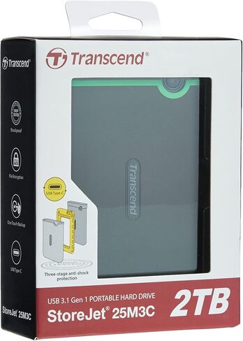 Transcend 4TB StoreJet 25M3S USB 3.1 Portable Hard Drive Rugged, Anti-Shock Resistant, Compact and Lightweight with Lightning-Fast Speeds and a One Touch Backup Button (Iron Grey) TS4TSJ25M3S in Saudi Arabia