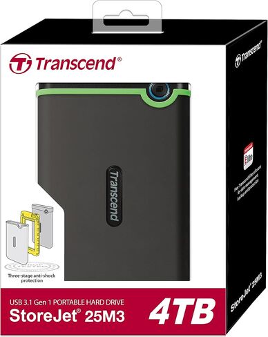 Transcend 4TB StoreJet 25M3S USB 3.1 Portable Hard Drive Rugged, Anti-Shock Resistant, Compact and Lightweight with Lightning-Fast Speeds and a One Touch Backup Button (Iron Grey) TS4TSJ25M3S in Saudi Arabia