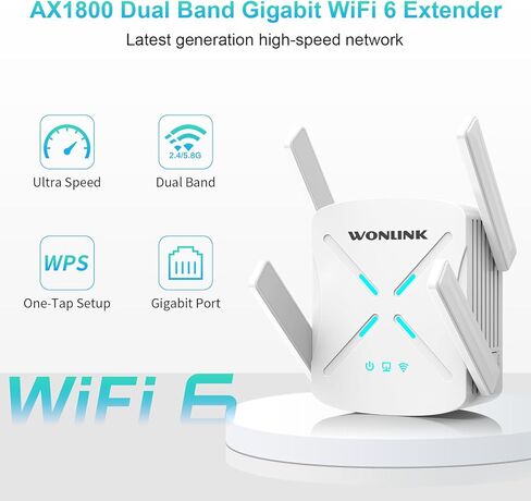AX1800 واي فاي 6 موسعات إشارة معززة للمنزل، موسع نطاق واي فاي معزز مع منفذ جيجابت إيثرنت، موسع الإنترنت معزز ثنائي النطاق 1800 ميجابايت في الثانية واي فاي مكرر، إعداد WPS in Kuwait