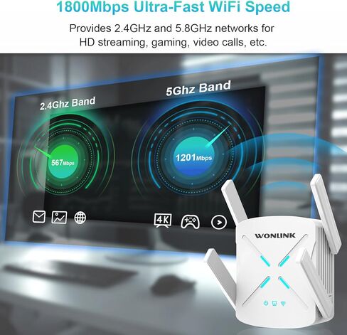 AX1800 واي فاي 6 موسعات إشارة معززة للمنزل، موسع نطاق واي فاي معزز مع منفذ جيجابت إيثرنت، موسع الإنترنت معزز ثنائي النطاق 1800 ميجابايت في الثانية واي فاي مكرر، إعداد WPS in Kuwait