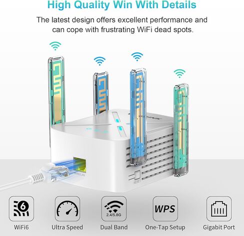 AX1800 واي فاي 6 موسعات إشارة معززة للمنزل، موسع نطاق واي فاي معزز مع منفذ جيجابت إيثرنت، موسع الإنترنت معزز ثنائي النطاق 1800 ميجابايت في الثانية واي فاي مكرر، إعداد WPS in Kuwait
