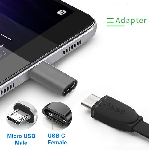 محول USB C إلى Micro USB، محول USB من النوع C أنثى إلى Micro USB Male متوافق مع Samsung Galaxy S7/S6/S5/S4/S3، Note 5/4/3، وهواتف Android والأجهزة اللوحية وأجهزة microUSB الأخرى (أسود) in Saudi Arabia