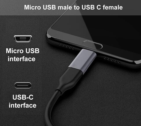 محول USB C إلى Micro USB، محول USB من النوع C أنثى إلى Micro USB Male متوافق مع Samsung Galaxy S7/S6/S5/S4/S3، Note 5/4/3، وهواتف Android والأجهزة اللوحية وأجهزة microUSB الأخرى (أسود) in Saudi Arabia