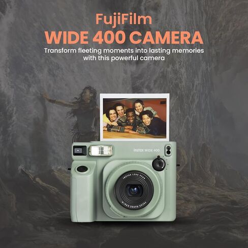 حزمة كاميرا FujiFilm Instax Wide 400 الفورية - تتضمن حزمة مزدوجة من فيلم الإطار العريض، وحقيبة حمل واقية من BluebirdSales، وقماش تنظيف، و4 بطاريات AA - محمولة - مثالية للسفر والمناسبات in Kuwait