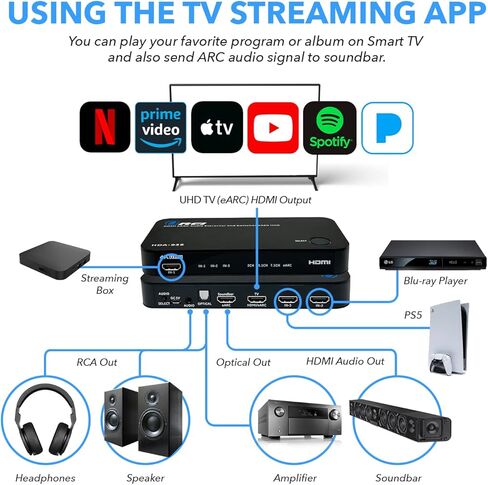 محول مستخرج الصوت OREI eARC 4K 60 هرتز 3x1 Soundbar 18G HDMI 2.0 ARC - HDCP 2.2 - Dolby Atmos Digital/DTS Passthrough CEC، HDR، دعم Dolby Vision HDR10 (HDA-935) in Kuwait
