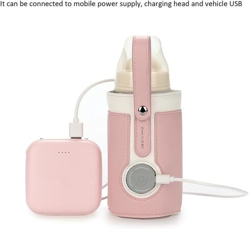 Bottle Warmer Bag 3 Temperature Adjustable Portable Baby Bottle Warmer for Connecting to Mobile Power () in Saudi Arabia