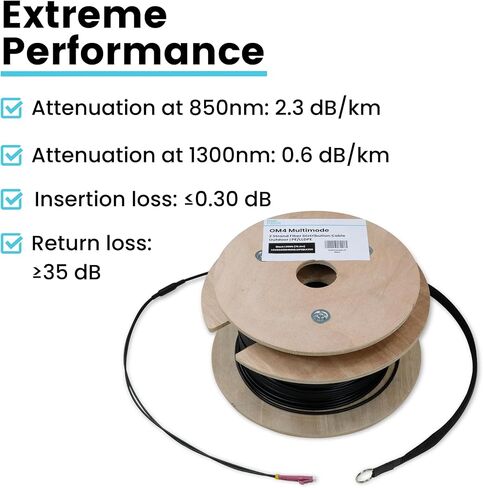 trueCABLE LC-LC UPC ثنائي الأطراف، 250 قدمًا (76.2 مترًا)، كابل ألياف متعدد الأوضاع OM4، داخلي/خارجي، مدرع للدفن المباشر، PE/LLDPE in Kuwait