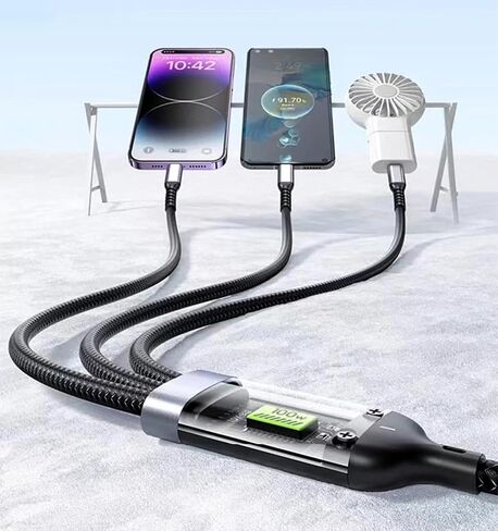 IDISON 100W Multi Charging Cable [4FT 2Pack] 3 in 1 USB Cable Fast Charging with LED Indicator, Universal Charging Cord with Type-C, Micro USB and IP Port for Cell Phones and More in Saudi Arabia