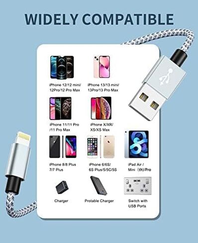IDISON 100W Multi Charging Cable [4FT 2Pack] 3 in 1 USB Cable Fast Charging with LED Indicator, Universal Charging Cord with Type-C, Micro USB and IP Port for Cell Phones and More in Saudi Arabia