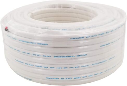 GS Power 18 AWG (مقياس الأسلاك الأمريكية) سلك تسخير بطارية القوارب البحرية المعلب OFC النحاسي المزدوج الأحمر والأسود المغلف المزدوج. طول الكابل: 200 قدم (أيضًا 100 قدم) in Kuwait
