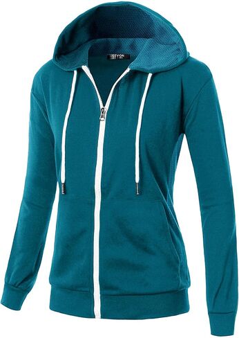 GIVON Women's Zip Up Hoodie Lightweight Regular Fit Sweatshirt with Waffle Knit Side Panels and Inside Hood in Saudi Arabia