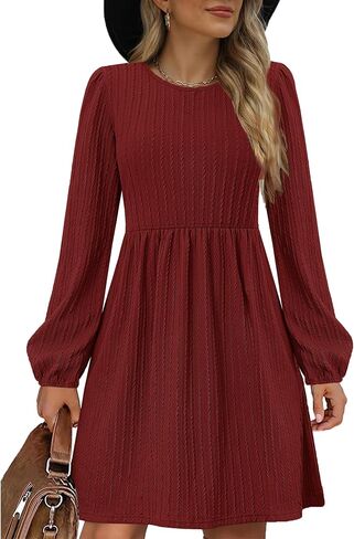 Women Nursing Dress Long Sleeve Round Neck Maternity Flowy Knee Length Babydoll in Saudi Arabia