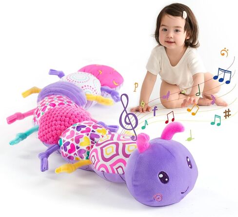 Jollybaby Musical Caterpillar Sensory Toys for Baby Girl 0-6-12 Months, Montessori Brain Development Toys for Ages 0-2 Infant, Floor Toys with Music Box, Texture and Rattles for Newborn Girls Gifts in Kuwait