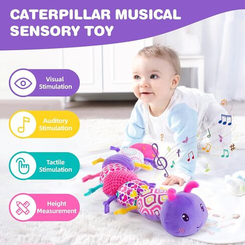 Jollybaby Musical Caterpillar Sensory Toys for Baby Girl 0-6-12 Months, Montessori Brain Development Toys for Ages 0-2 Infant, Floor Toys with Music Box, Texture and Rattles for Newborn Girls Gifts in Kuwait