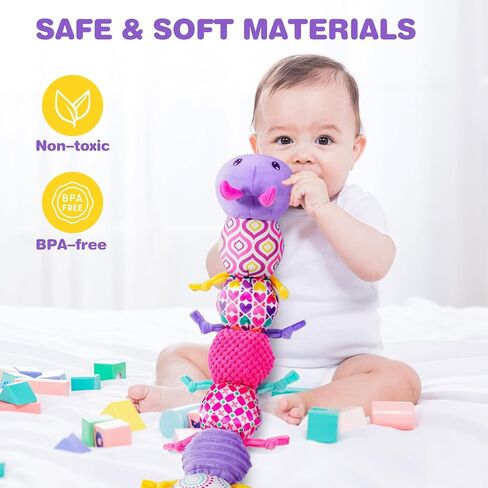 Jollybaby Musical Caterpillar Sensory Toys for Baby Girl 0-6-12 Months, Montessori Brain Development Toys for Ages 0-2 Infant, Floor Toys with Music Box, Texture and Rattles for Newborn Girls Gifts in Kuwait