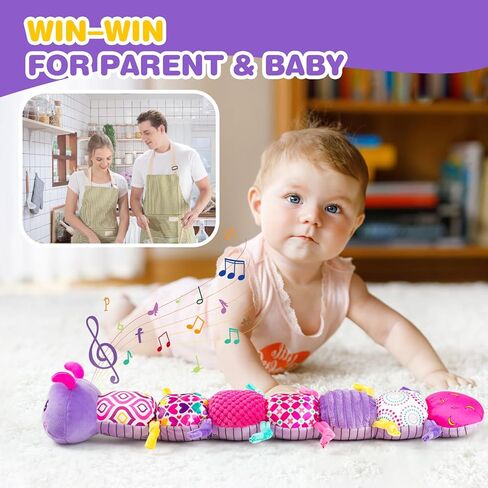 Jollybaby Musical Caterpillar Sensory Toys for Baby Girl 0-6-12 Months, Montessori Brain Development Toys for Ages 0-2 Infant, Floor Toys with Music Box, Texture and Rattles for Newborn Girls Gifts in Kuwait