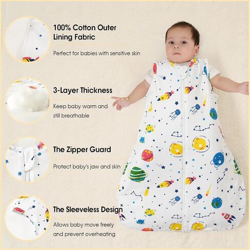 PHF 100% Cotton Baby Sleep Sack 2.5 TOG, 12-18 Months Winter Baby Wearable Blanket With 2-Way Zipper, Warm Comfy Quilted Sleeping Bags, Infant Sleeping Sack for Baby Boys, Large Size, Woodland in Saudi Arabia